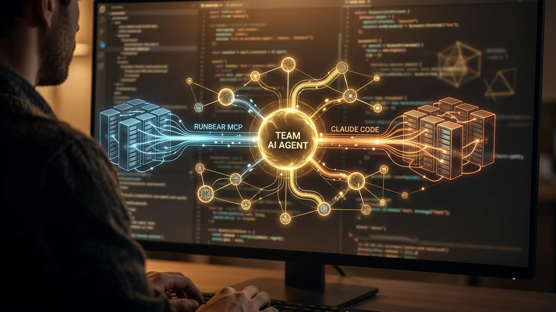 Build a Team AI Agent with Claude Code and Runbear MCP in Production — editorial illustration for team AI agent