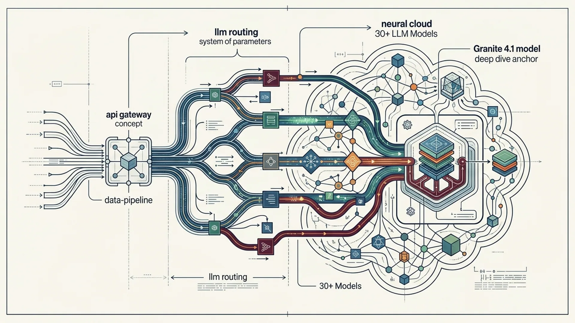 Routing APIs Across 30+ LLM Models: Granite 4.1 Model Deep Dive — editorial illustration for api gateway llm routing